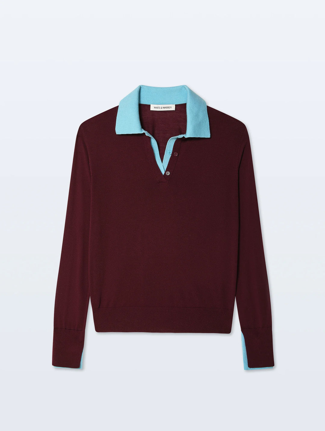 SUPERFINE MERINO POLO (BLACK CHERRY/LIGHT BLUE) - WHITE + WARREN