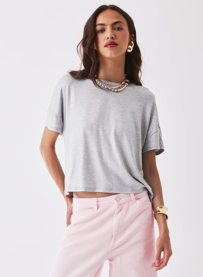 SOFT TOUCH METALLIC RELAXED S/S CREW (GRIS CHINE CLAIR) - MAJESTIC FILATURES
