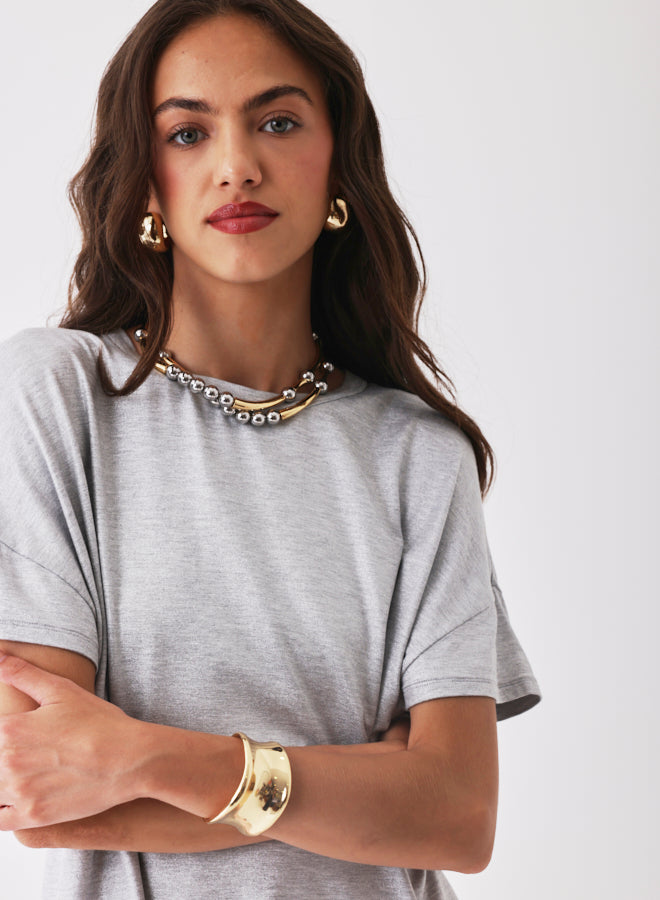 SOFT TOUCH METALLIC RELAXED S/S CREW (GRIS CHINE CLAIR) - MAJESTIC FILATURES