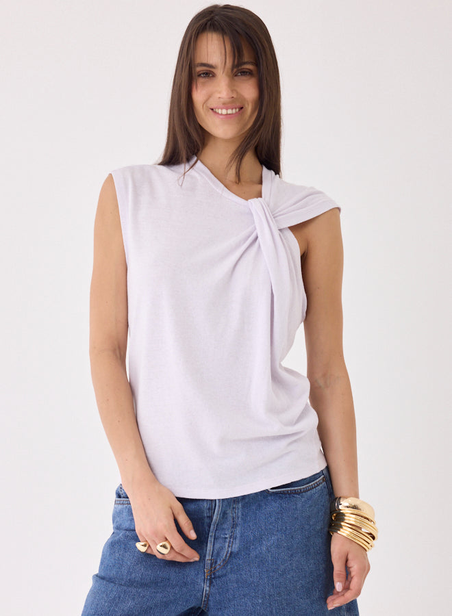 COTTON LINEN TWIST FRONT SLEEVELESS TOP (BLANC) - MAJESTIC FILATURES
