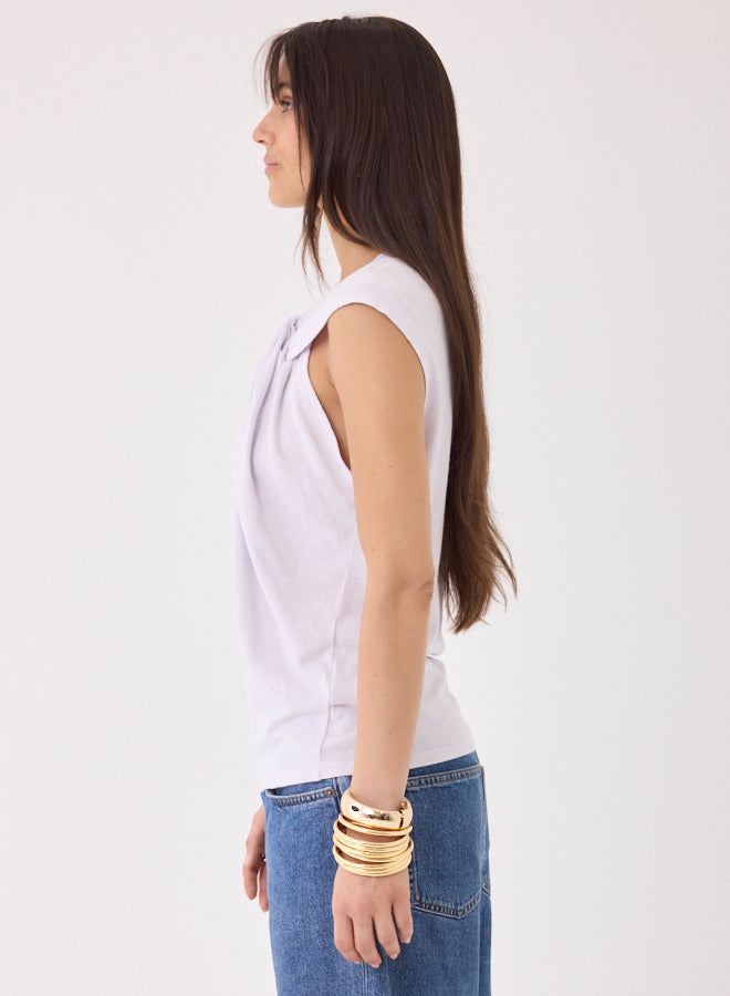 COTTON LINEN TWIST FRONT SLEEVELESS TOP (BLANC) - MAJESTIC FILATURES