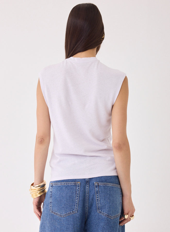 COTTON LINEN TWIST FRONT SLEEVELESS TOP (BLANC) - MAJESTIC FILATURES