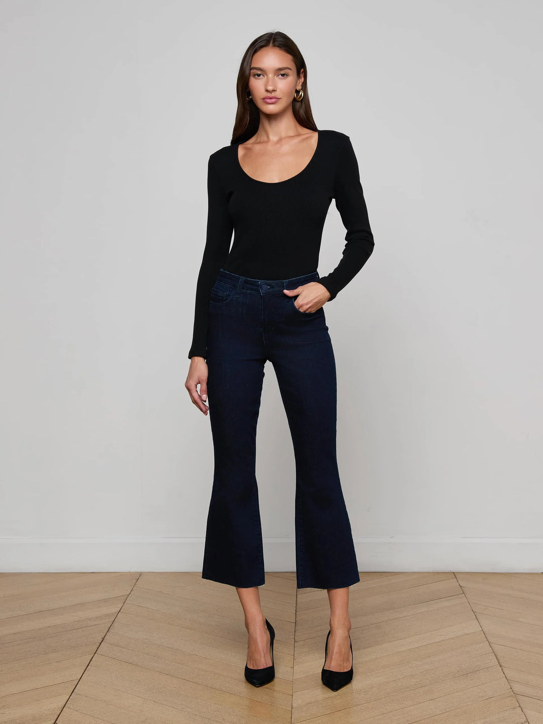 KENDRA HIGH RISE CROP FLARE (BLACK INK) - L'AGENCE