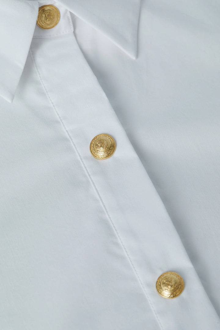 COSETTE CROP HI LOW BLOUSE (WHITE/GOLD) - L'AGENCE