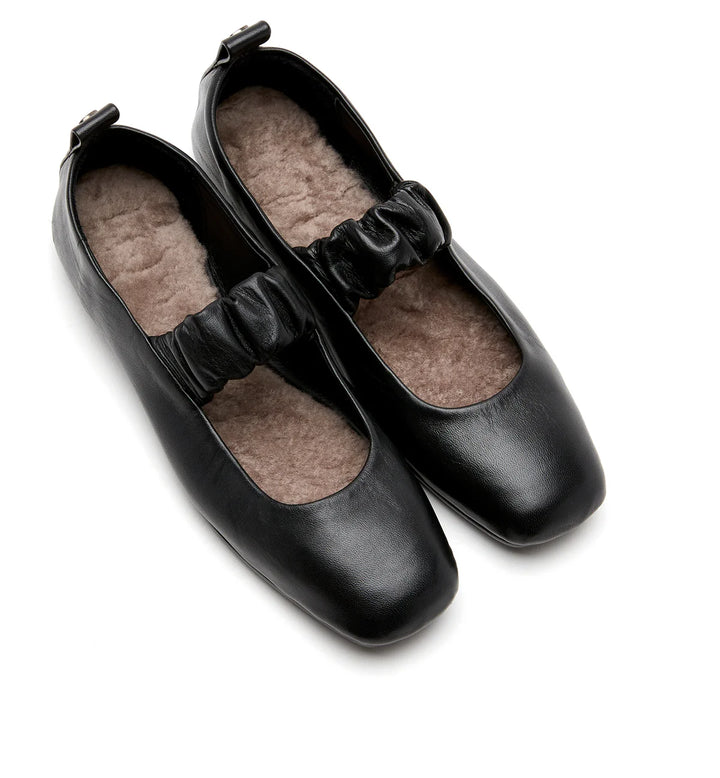 GRACIE SHEARLING-LINED MARY JANE FLATS (BLACK) - LA CANADIENNE
