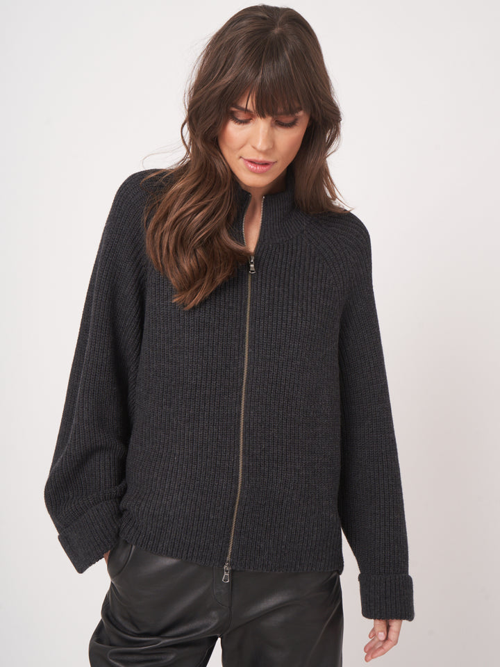 ZIP FRONT WOOL SWEATER JACKET - REPEAT