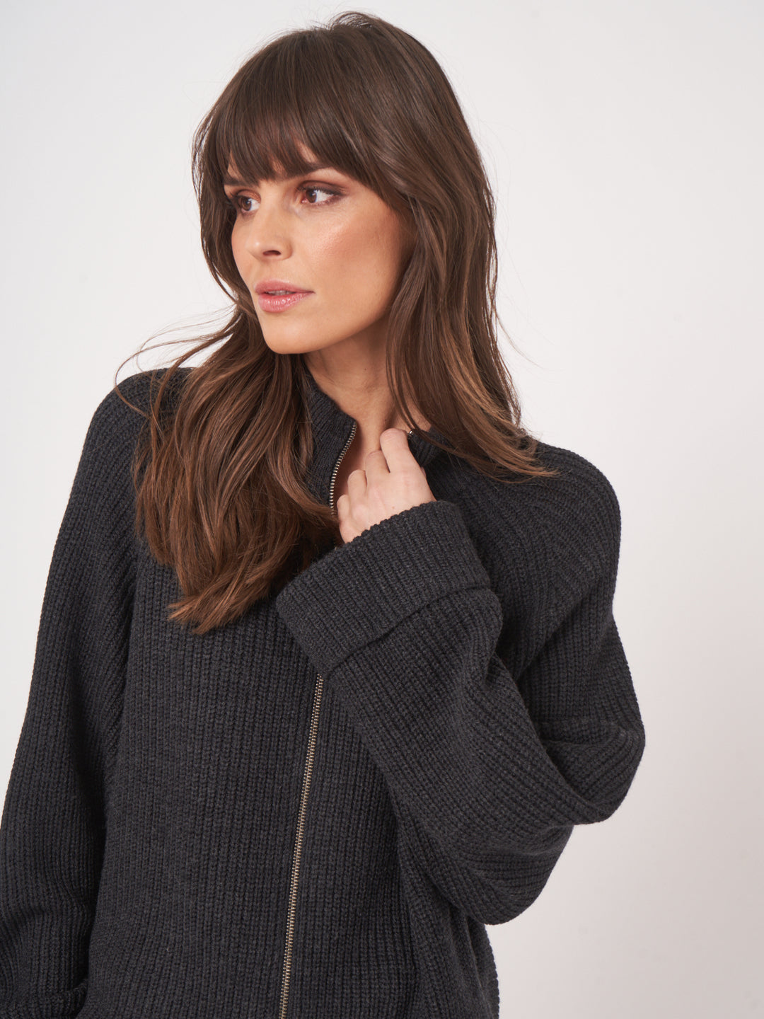 ZIP FRONT WOOL SWEATER JACKET - REPEAT
