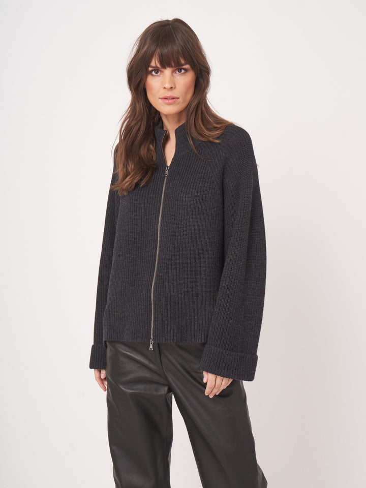 ZIP FRONT WOOL SWEATER JACKET - REPEAT