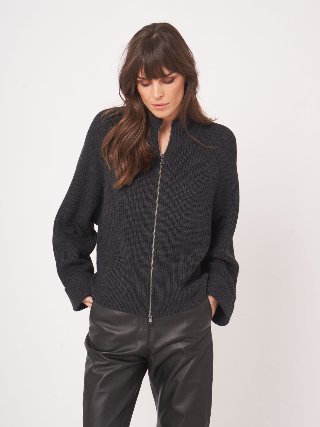 ZIP FRONT WOOL SWEATER JACKET - REPEAT