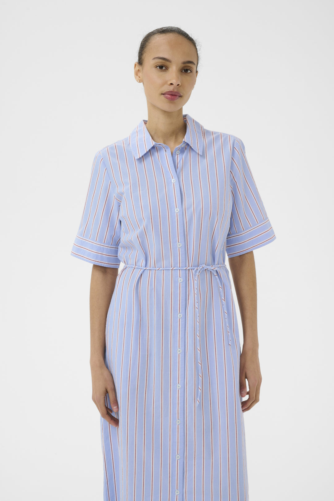 BEVERA STRIPED DRESS (BLUE BURNT RUSSET) - PART TWO