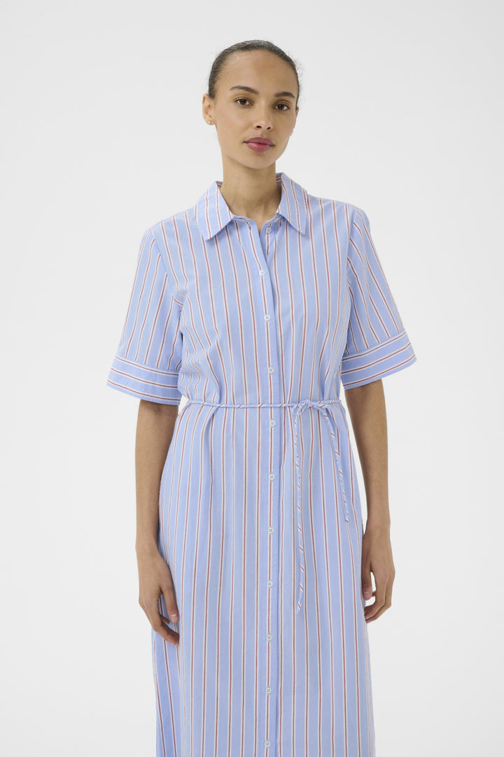 BEVERA STRIPED DRESS (BLUE BURNT RUSSET) - PART TWO