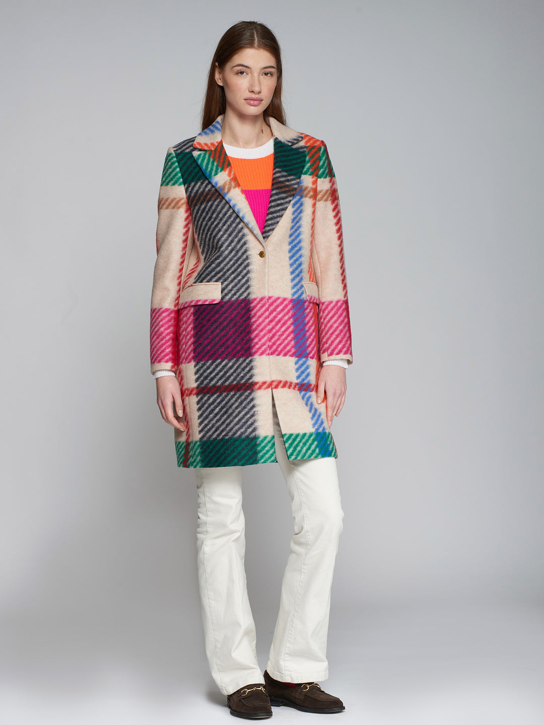 ARICIA SINGLE BREASTED COLOUR PLAID COAT - VILAGALLO