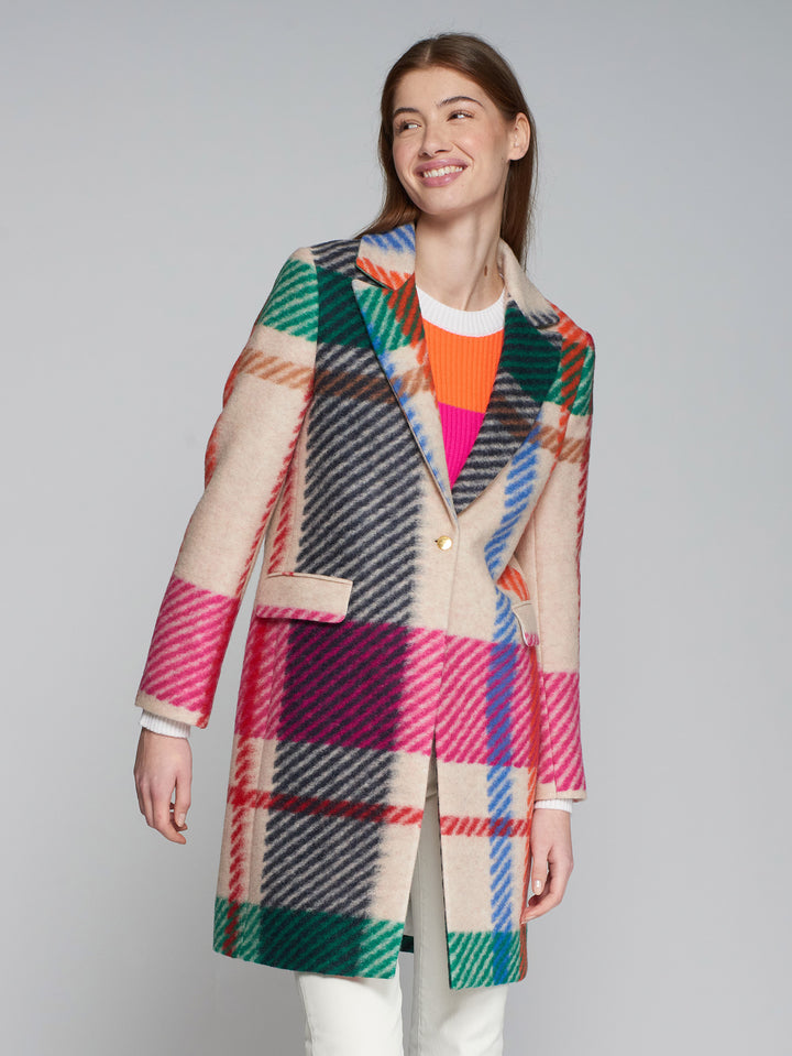 ARICIA SINGLE BREASTED COLOUR PLAID COAT - VILAGALLO