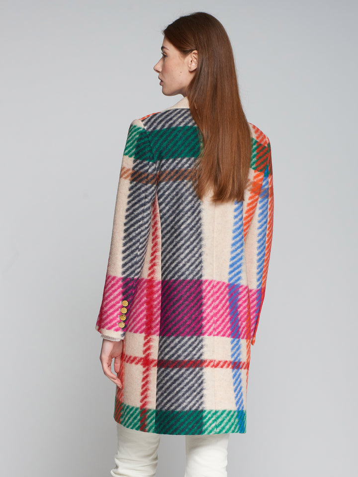 ARICIA SINGLE BREASTED COLOUR PLAID COAT - VILAGALLO