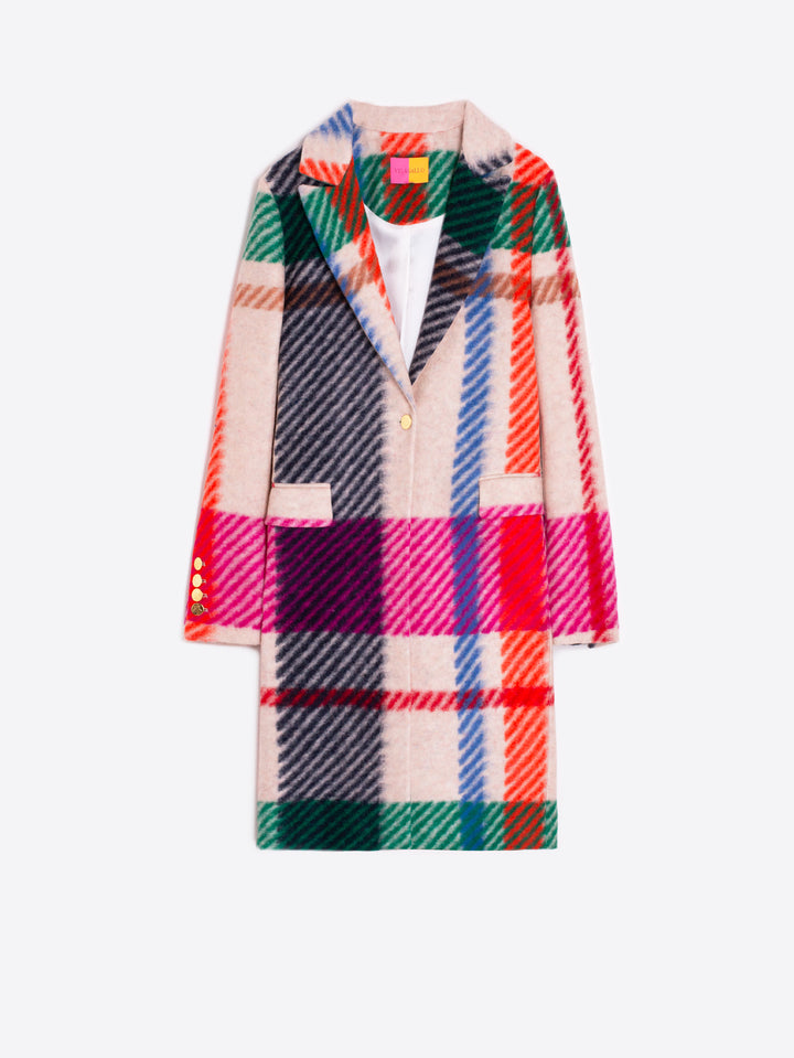 ARICIA SINGLE BREASTED COLOUR PLAID COAT - VILAGALLO