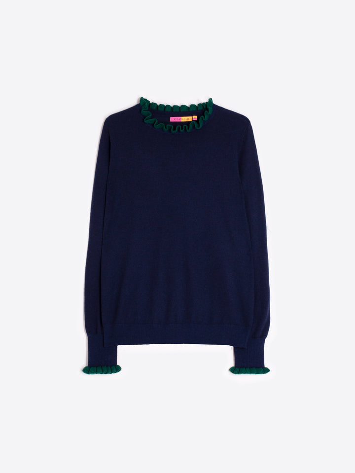 JERSEY FRILLS SWEATER (NAVY/GREEN) - VILAGALLO
