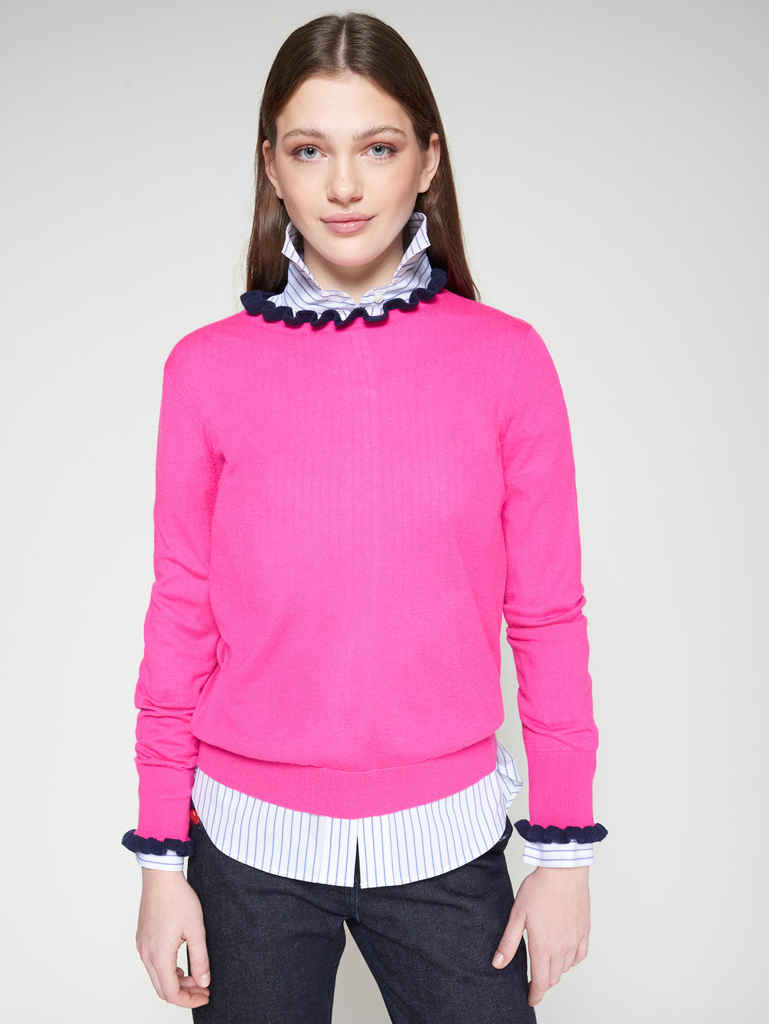 JERSEY FRILLS SWEATER (FUCHSIA/NAVY) - VILAGALLO