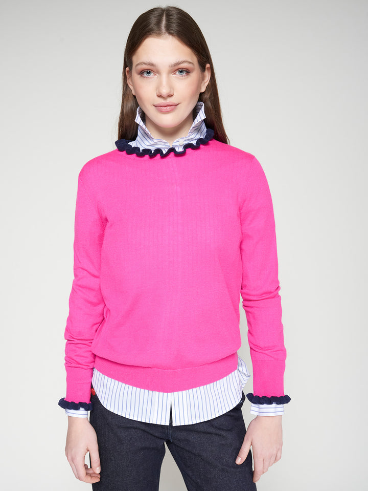 JERSEY FRILLS SWEATER (FUCHSIA/NAVY) - VILAGALLO