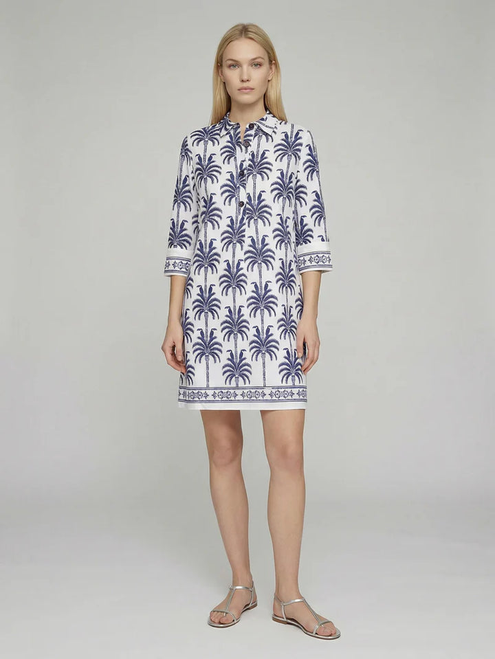 MIRANDA WHITE DRESS W/ PALM TREES - VILAGALLO