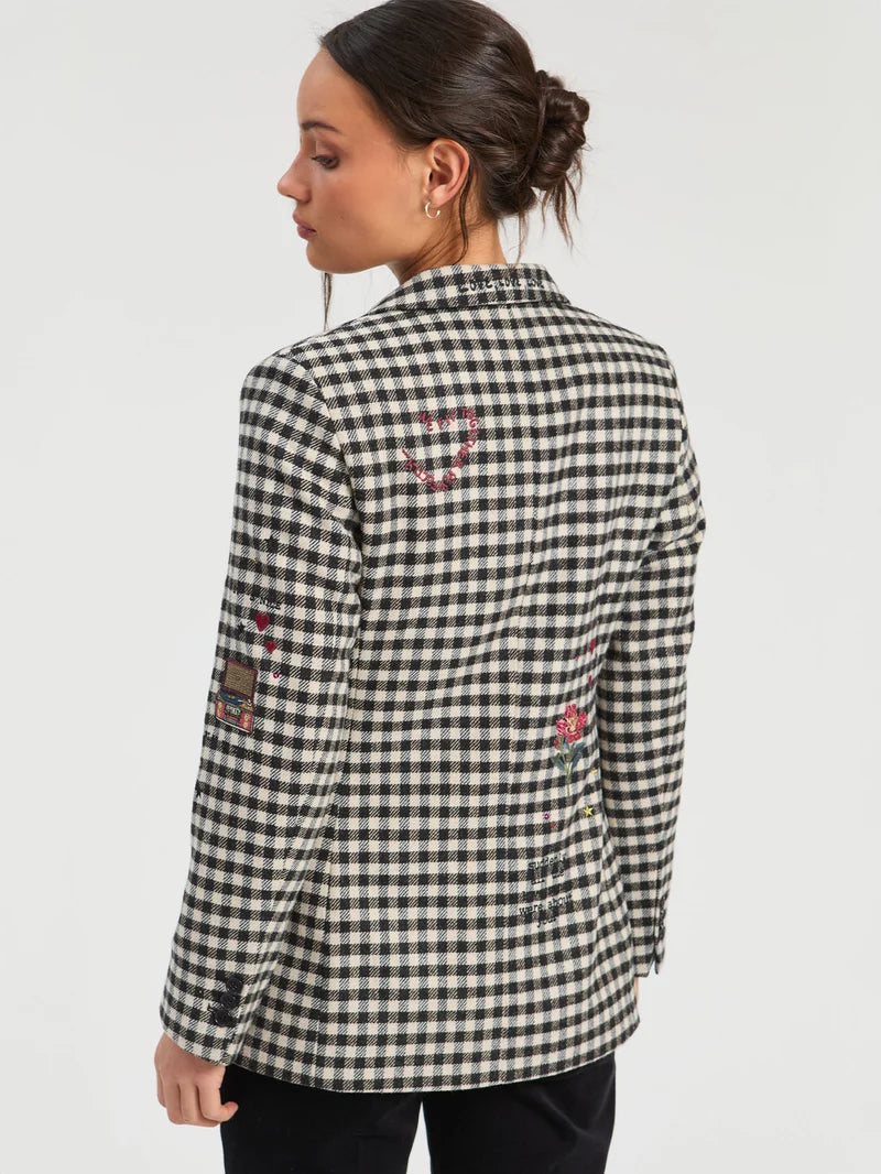 ROCK EMB CHECK BLAZER (BLK/WHT) - VILAGALLO