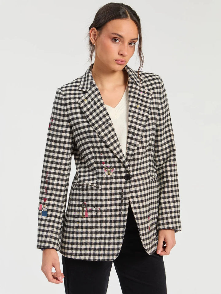 ROCK EMB CHECK BLAZER (BLK/WHT) - VILAGALLO