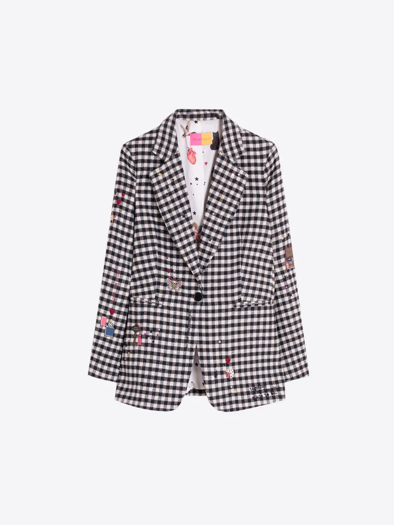 ROCK EMB CHECK BLAZER (BLK/WHT) - VILAGALLO