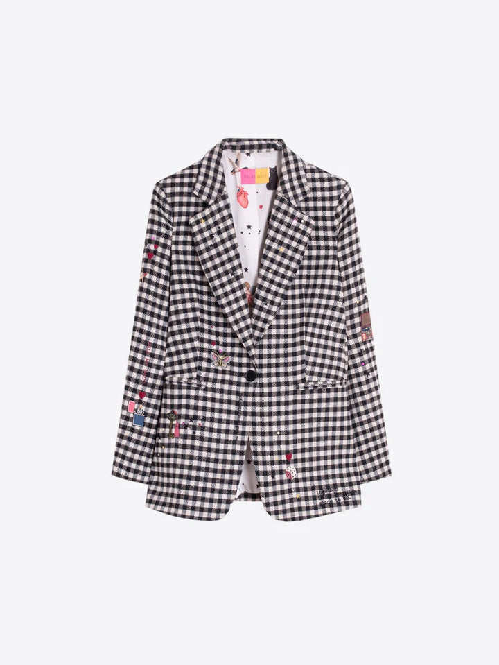 ROCK EMB CHECK BLAZER (BLK/WHT) - VILAGALLO