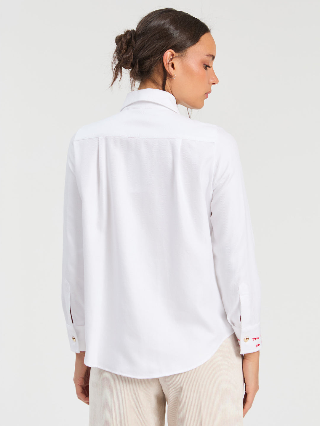 MAGDA WHITE HERRINGBONE SHIRT WITH HEART EMBROIDERY - VILAGALLO
