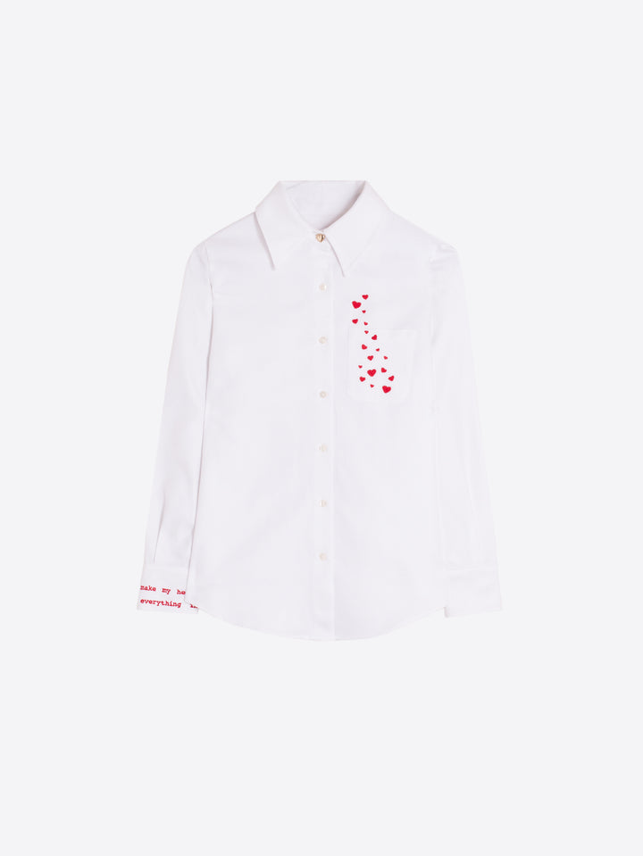 MAGDA WHITE HERRINGBONE SHIRT WITH HEART EMBROIDERY - VILAGALLO