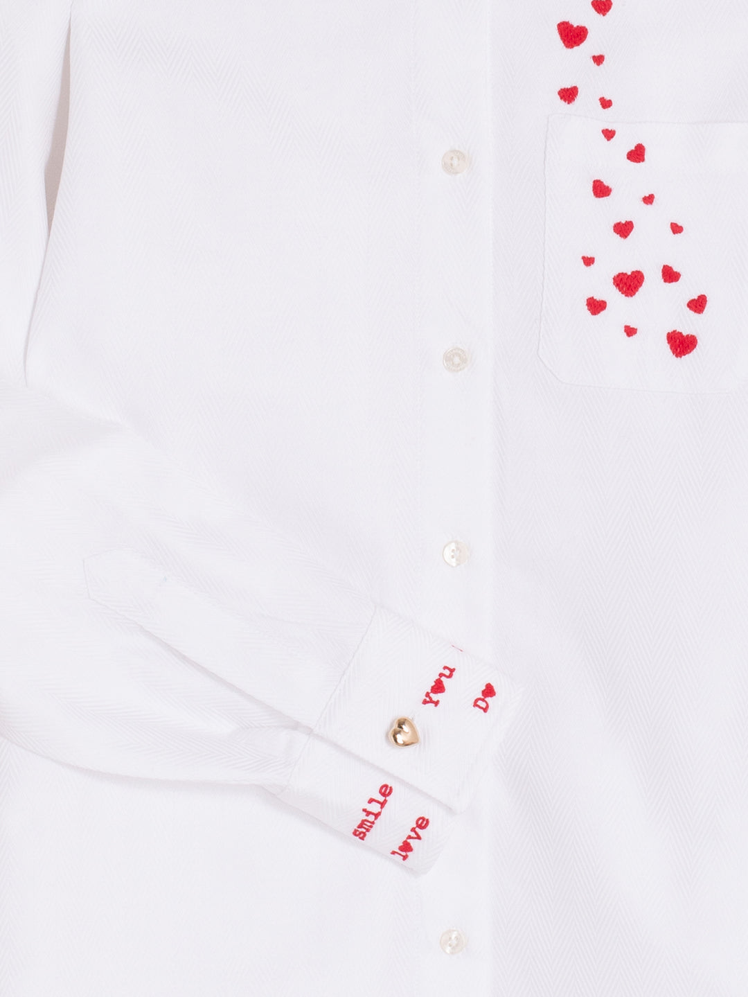 MAGDA WHITE HERRINGBONE SHIRT WITH HEART EMBROIDERY - VILAGALLO