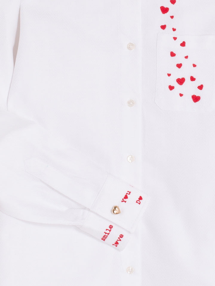 MAGDA WHITE HERRINGBONE SHIRT WITH HEART EMBROIDERY - VILAGALLO