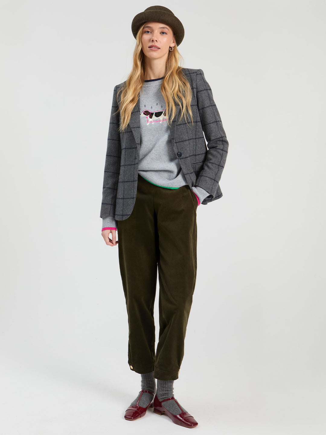 NAVY GREY PLAID BLAZER - VILAGALLO
