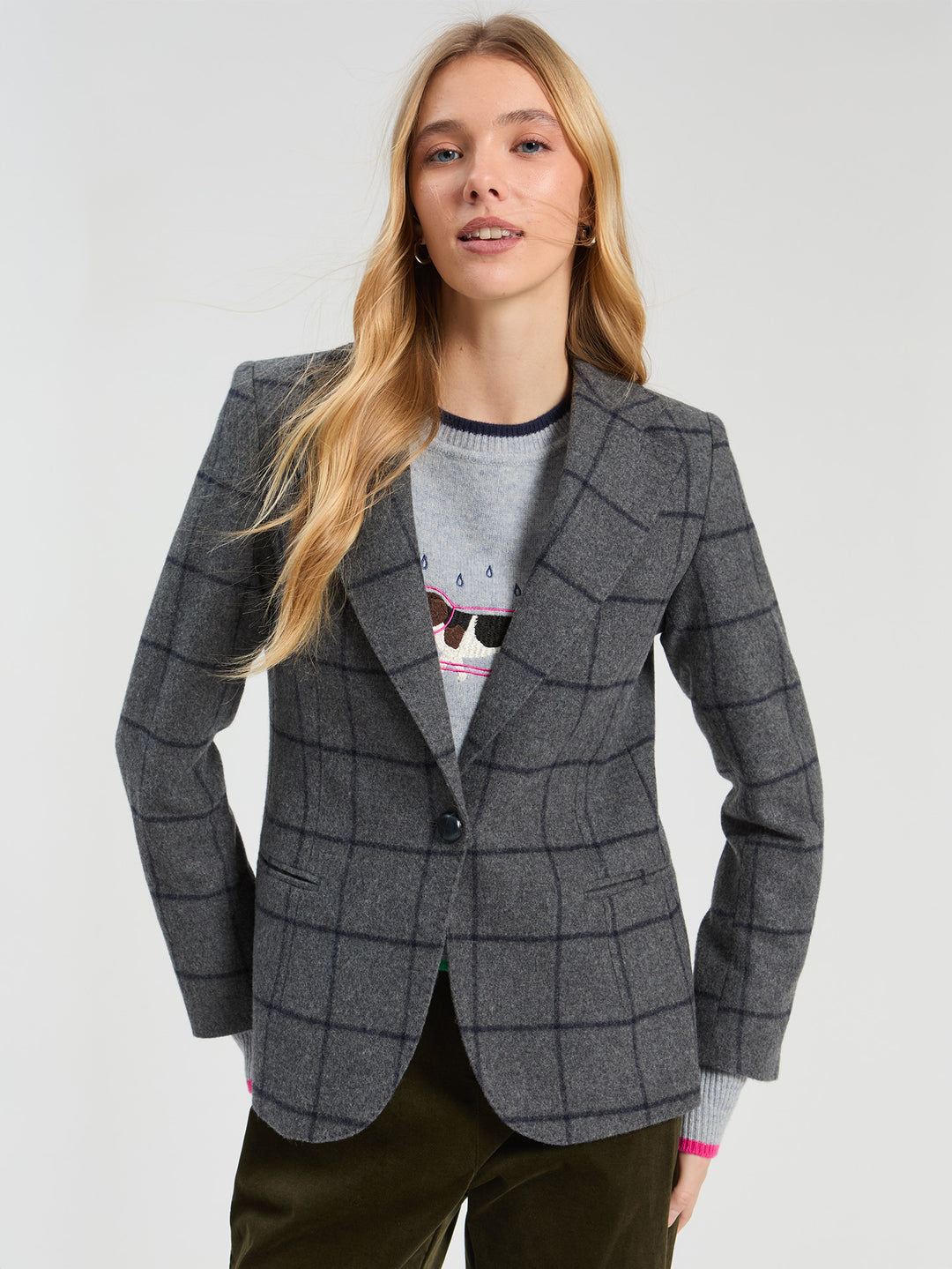 NAVY GREY PLAID BLAZER - VILAGALLO