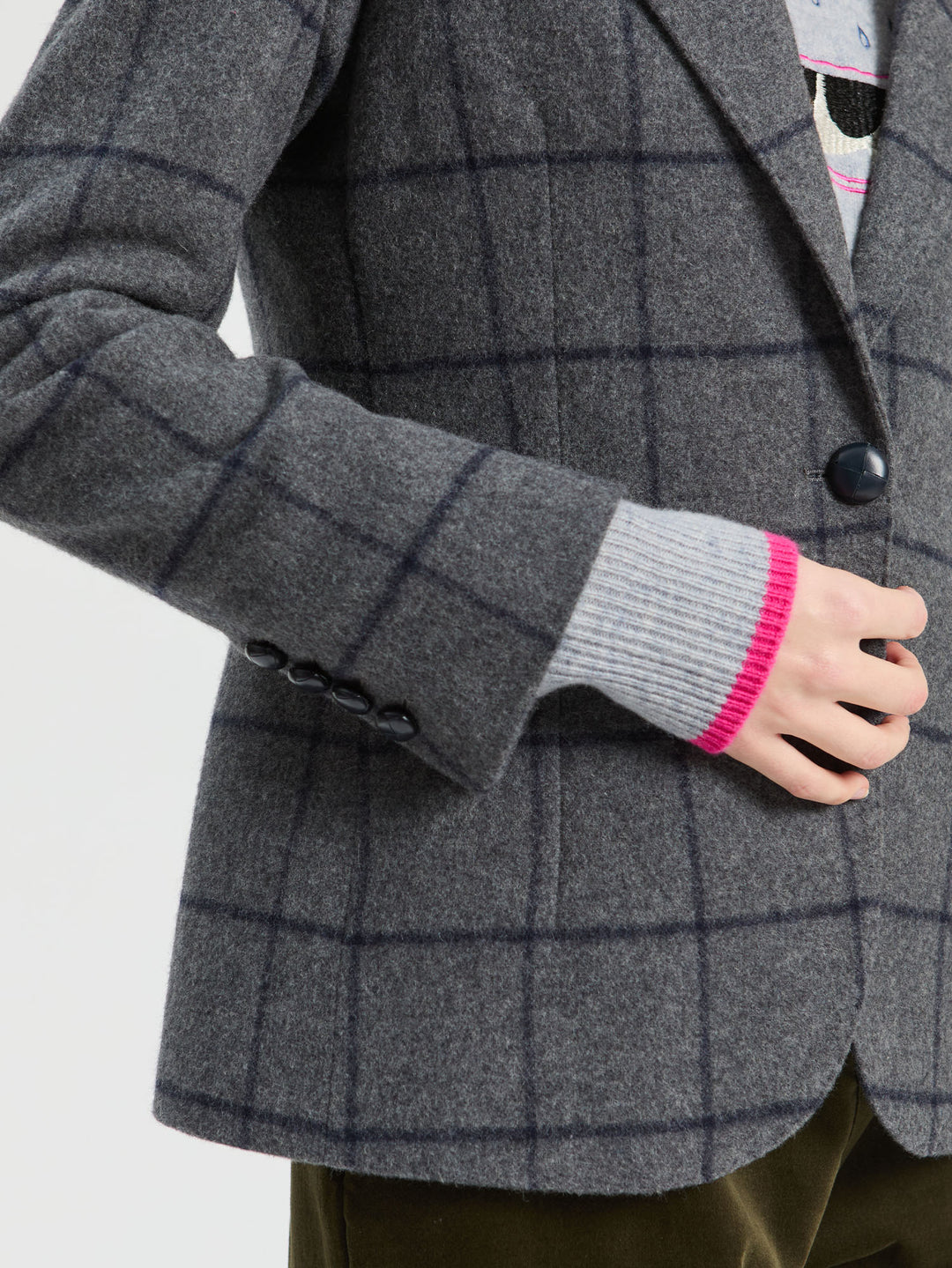 NAVY GREY PLAID BLAZER - VILAGALLO