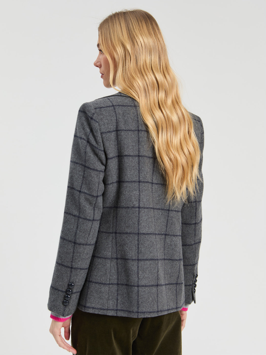 NAVY GREY PLAID BLAZER - VILAGALLO