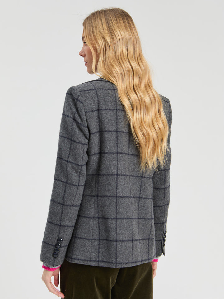 NAVY GREY PLAID BLAZER - VILAGALLO