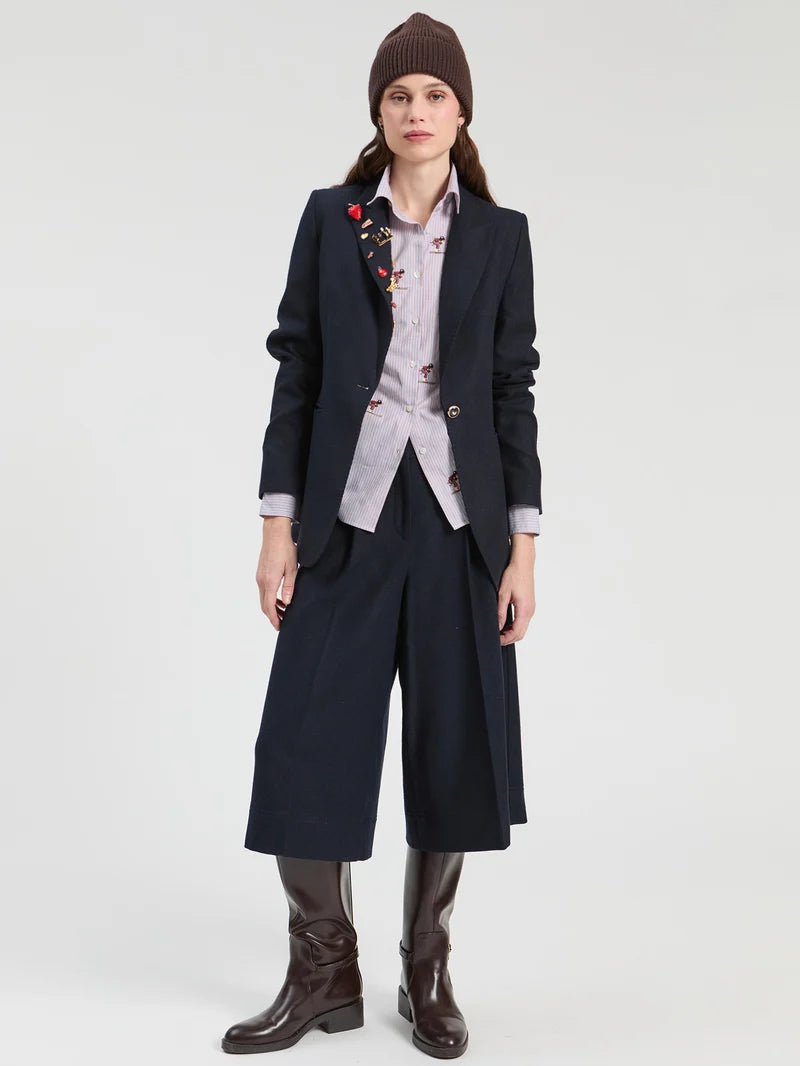 NAVY WOOL BLEND PIN BLAZER - VILAGALLO