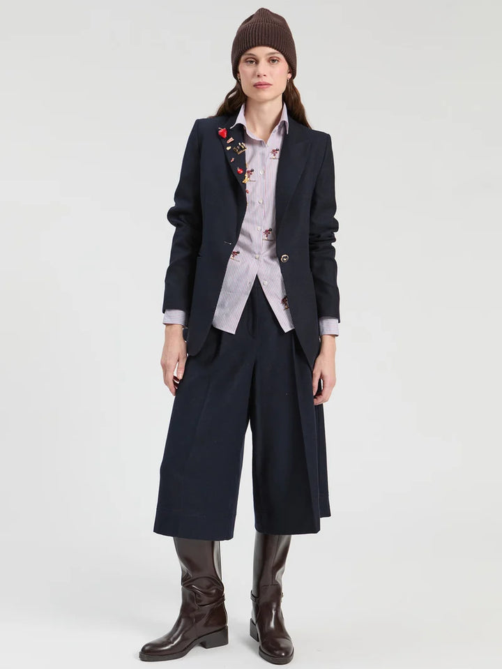 NAVY WOOL BLEND PIN BLAZER - VILAGALLO