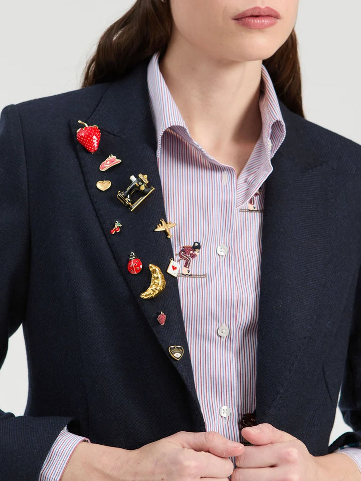 NAVY WOOL BLEND PIN BLAZER - VILAGALLO