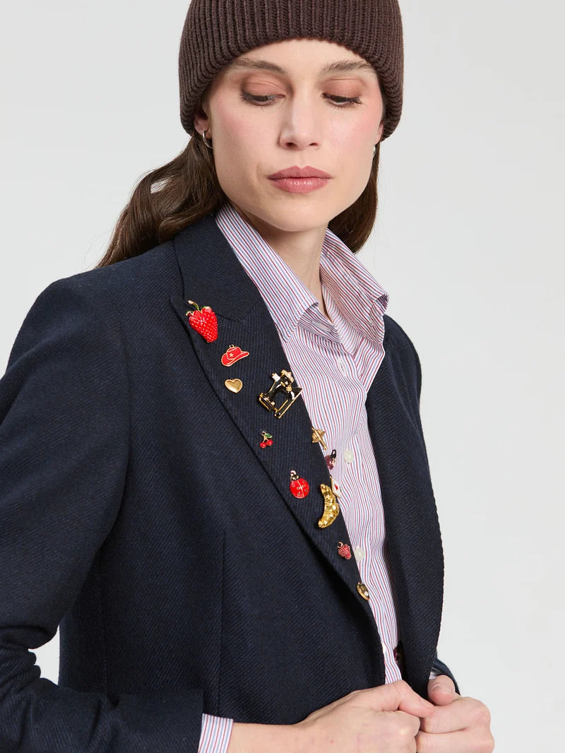 NAVY WOOL BLEND PIN BLAZER - VILAGALLO