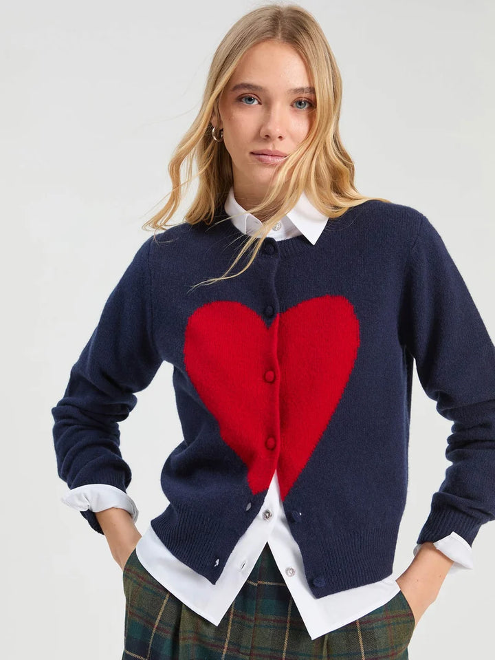 WIIK INTARSIA HEART CARDIGAN (NAVY) - VILAGALLO