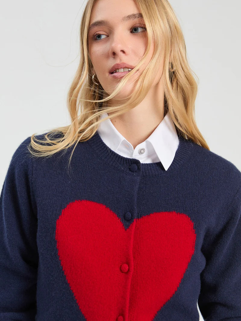 WIIK INTARSIA HEART CARDIGAN (NAVY) - VILAGALLO