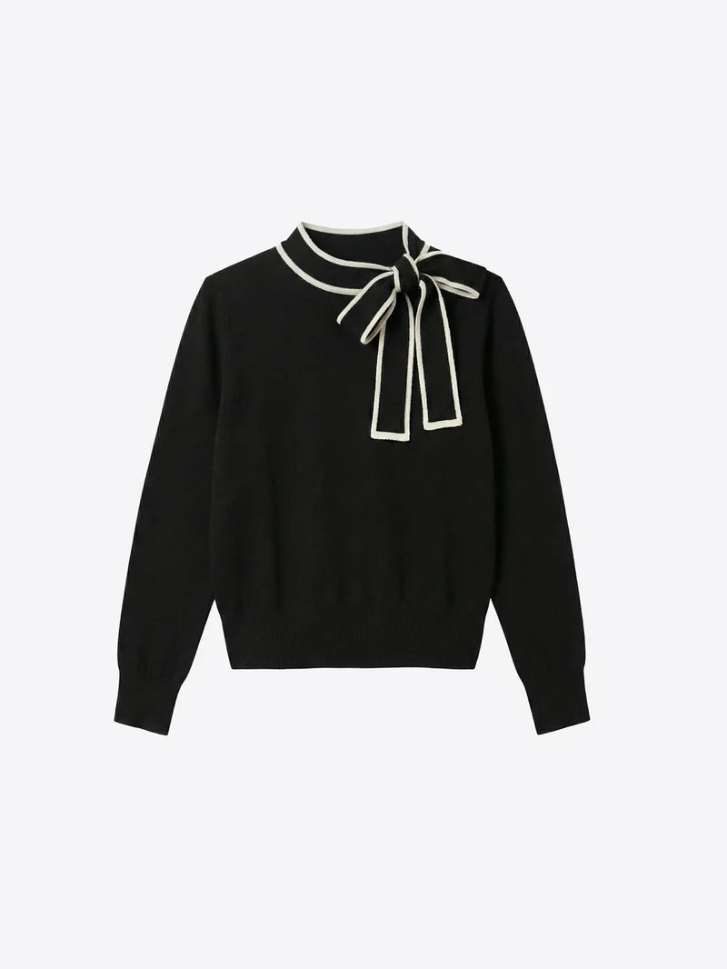TIE NECK BOW LAZO SWEATER (BLACK) - VILAGALLO