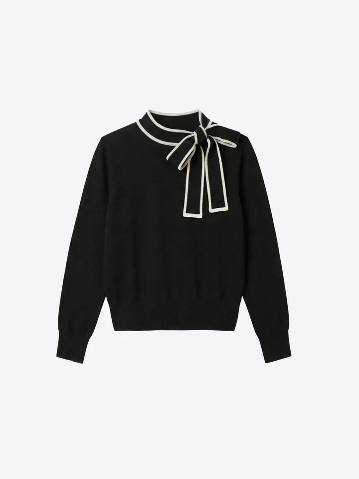 TIE NECK BOW LAZO SWEATER (BLACK) - VILAGALLO