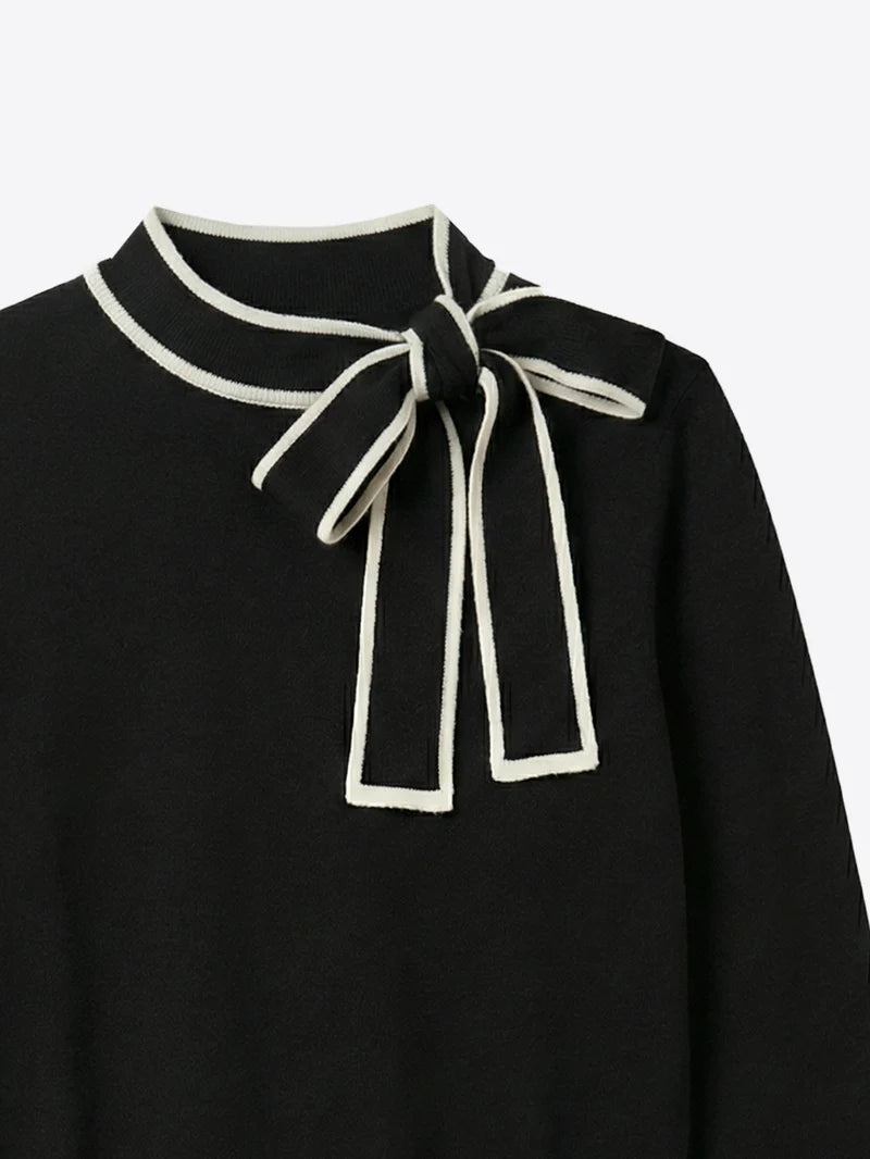 TIE NECK BOW LAZO SWEATER (BLACK) - VILAGALLO