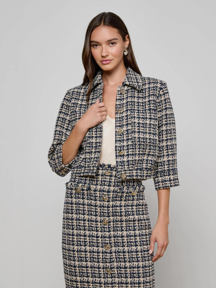 JIA CROP 3/4 SLEEVE JACKET (MIDNIGHT MULTI TWEED) - L'AGENCE