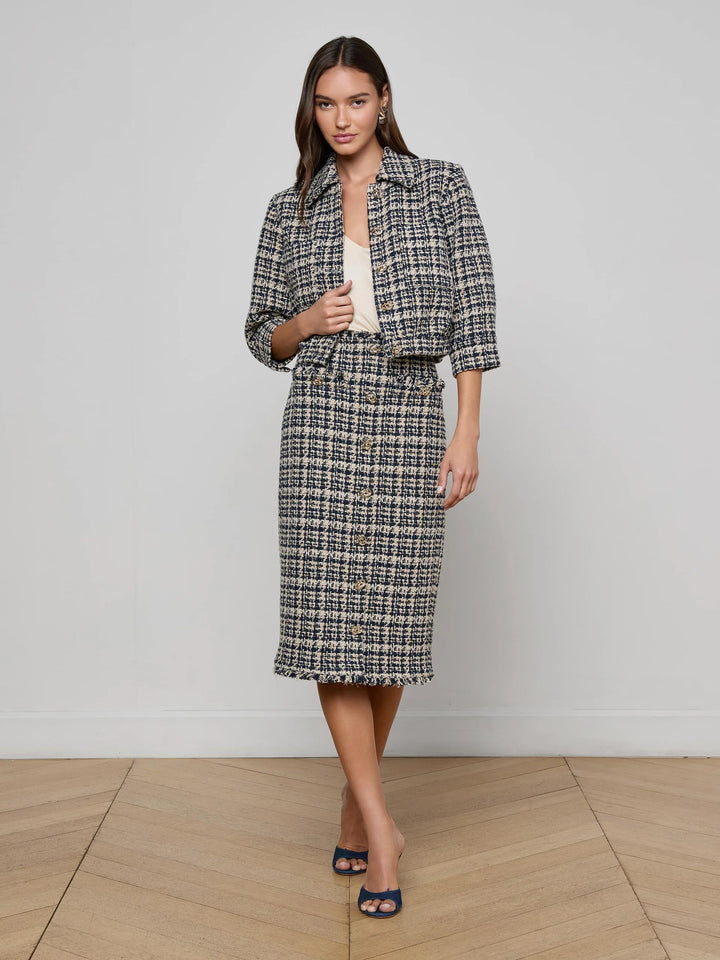 JIA CROP 3/4 SLEEVE JACKET (MIDNIGHT MULTI TWEED) - L'AGENCE