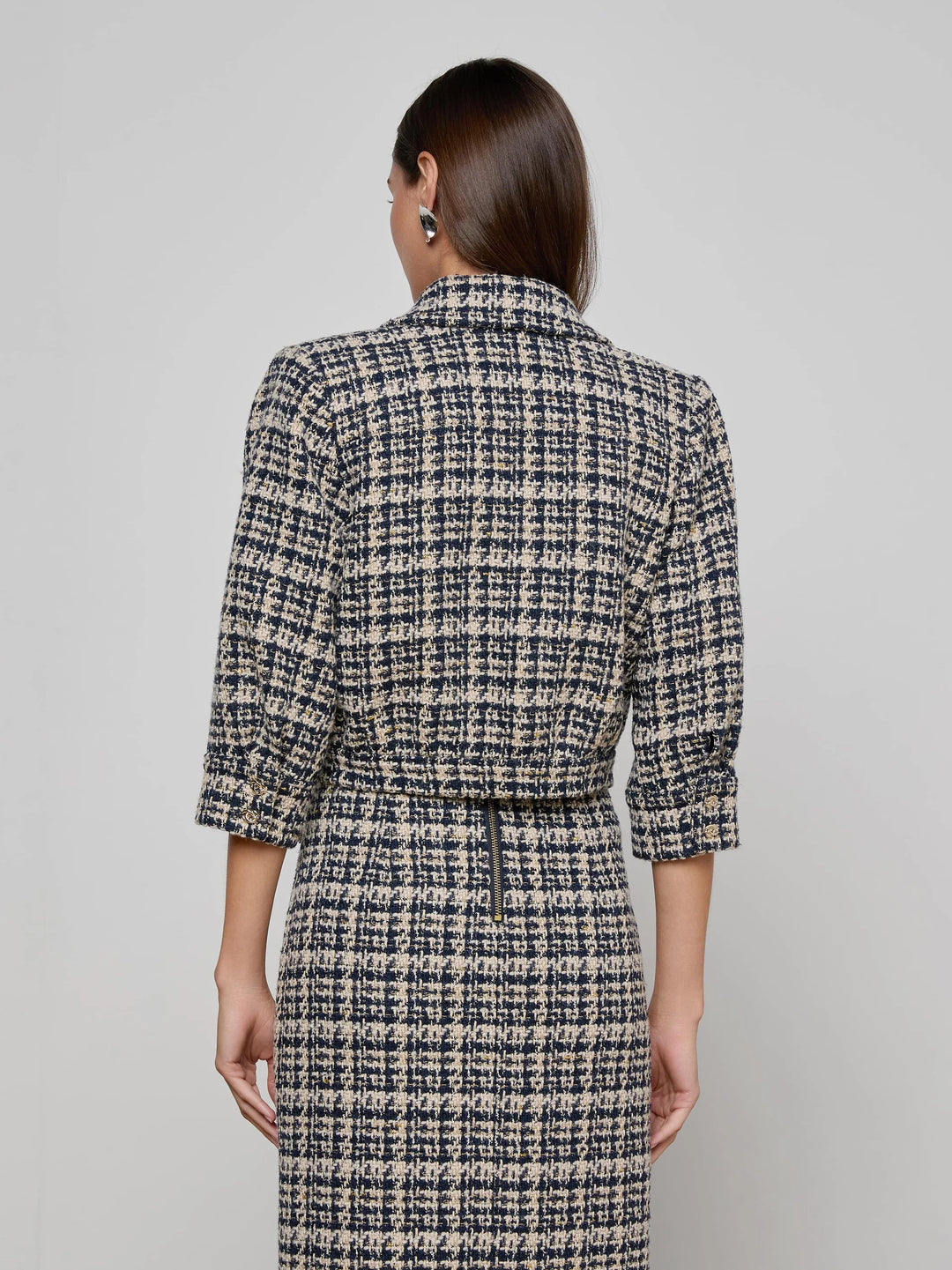 JIA CROP 3/4 SLEEVE JACKET (MIDNIGHT MULTI TWEED) - L'AGENCE