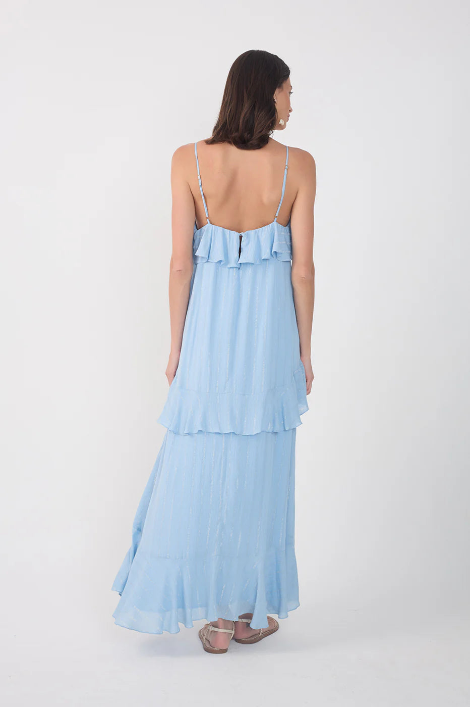 RUFFLED LUREX MAXI DRESS (SKY BLUE) - DRESS TO
