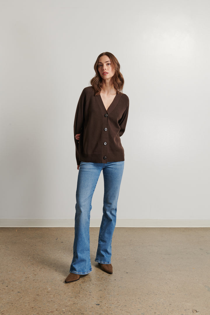 MICAH V-NECK CARDIGAN (ESPRESSO) - LINE